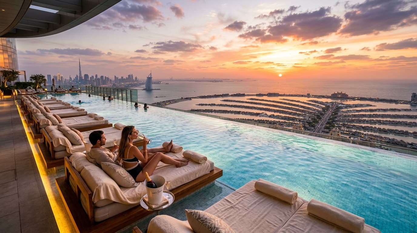 Bain suspendu à 200m d'altitude à AURA Skypool